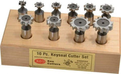 Keo - 1/2 to 1" Cutting Diam, Staggered Tooth Configuration, Woodruff and Keyseat Cutter Set - 204 to 808 ANSI, High Speed Steel, 10 Pieces - Exact Tool & Supply