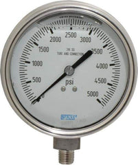 Wika - 4" Dial, 1/4 Thread, 0-5,000 Scale Range, Pressure Gauge - Lower Connection Mount, Accurate to 1% of Scale - Exact Tool & Supply
