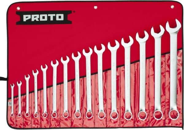 Proto - 15 Piece, 5/16 to 1-1/4", Combination Wrench Set - Inch System of Measurement, Satin Finish, Comes in Nylon Roll - Exact Tool & Supply