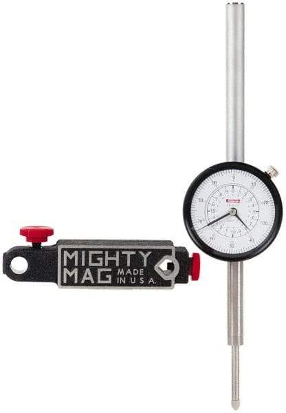 SPI - 0.001" Graduation, 0-100 Dial Reading, Indicator & Base Kit - 4-1/2" Base Length x 1-1/4" Base Width x 1" Base Height, 2-1/4" Dial Diam - Exact Tool & Supply