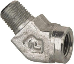 Parker - 1/4 Male Thread x 1/4 Female Thread, Zinc Plated Steel Industrial Pipe 45° Street Elbow - MNPTF x FNPTF, 5,000 psi - Exact Tool & Supply