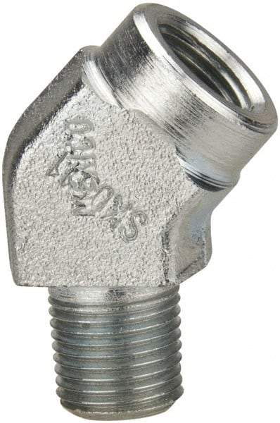 Parker - 1/8 Male Thread x 1/8 Female Thread, Zinc Plated Steel Industrial Pipe 45° Street Elbow - MNPTF x FNPTF, 5,000 psi - Exact Tool & Supply