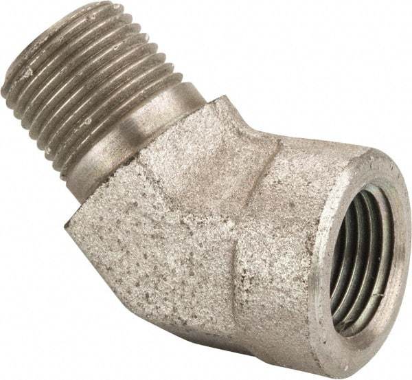 Parker - 3/8 Male Thread x 3/8 Female Thread, Zinc Plated Steel Industrial Pipe 45° Street Elbow - MNPTF x FNPTF, 4,500 psi - Exact Tool & Supply