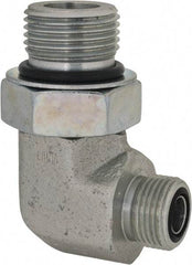 Parker - 1/2" OD, Steel Zinc Plated Male Elbow - 6,000 Max Working psi, O-Ring Face Seal/SAE-ORB Ends - Exact Tool & Supply