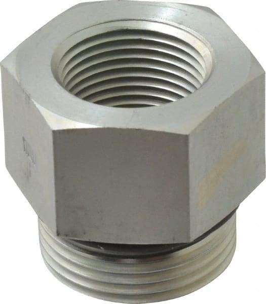 Parker - 1-5/16 - 12 Male Thread x 3/4 Female Thread, Zinc Plated Steel Industrial Pipe Adapter - Male Straight Thread O-Ring x Female NPTF, 4,000 psi - Exact Tool & Supply