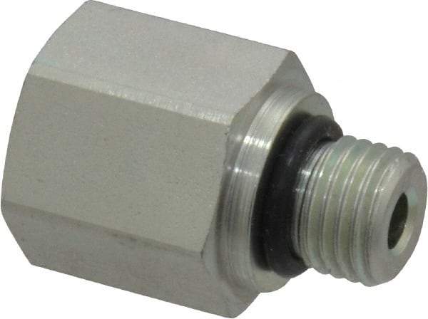 Parker - 7/16-20 Male Thread x 1/4 Female Thread, Zinc Plated Steel Industrial Pipe Adapter - Male Straight Thread O-Ring x Female NPTF, 6,000 psi - Exact Tool & Supply