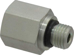 Parker - 7/16-20 Male Thread x 1/4 Female Thread, Zinc Plated Steel Industrial Pipe Adapter - Male Straight Thread O-Ring x Female NPTF, 6,000 psi - Exact Tool & Supply