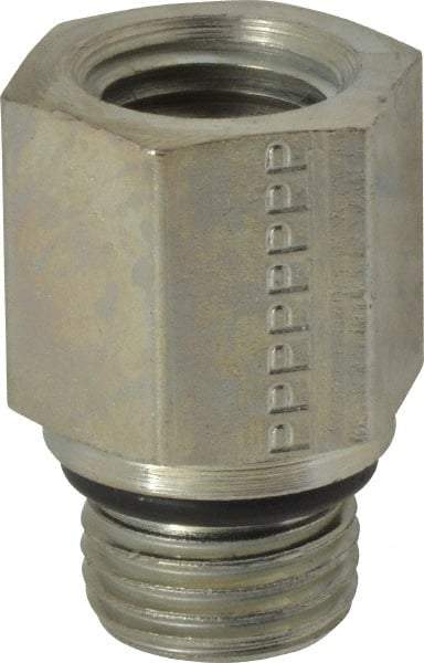 Parker - 9/16-18 Male Thread x 1/4 Female Thread, Zinc Plated Steel Industrial Pipe Adapter - Male Straight Thread O-Ring x Female NPTF, 6,000 psi - Exact Tool & Supply