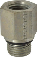 Parker - 9/16-18 Male Thread x 1/4 Female Thread, Zinc Plated Steel Industrial Pipe Adapter - Male Straight Thread O-Ring x Female NPTF, 6,000 psi - Exact Tool & Supply