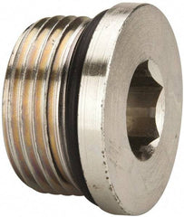 Parker - 1-3/16 - 12 Male Thread, Zinc Plated Steel Industrial Pipe Hex Socket Plug - Male Straight Thread O-Ring, 5,500 psi - Exact Tool & Supply