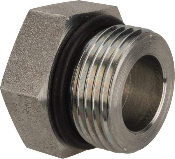 Parker - 1-3/16 - 12 Male Thread, Zinc Plated Steel Industrial Pipe Hex Head Plug - Male Straight Thread O-Ring, 5,500 psi - Exact Tool & Supply