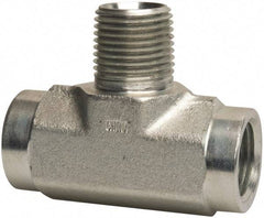 Parker - 1/2 Male Thread x 1/2 Female Thread, Zinc Plated Steel Industrial Pipe Male Branch Tee - MNPTF x FNPTF, 3,000 psi - Exact Tool & Supply