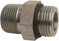 Parker - 1-1/16 - 12 x 3/4 Male Thread, Zinc Plated Steel Industrial Pipe Adapter - Male Straight Thread O-Ring x Male NPTF, 5,000 psi - Exact Tool & Supply
