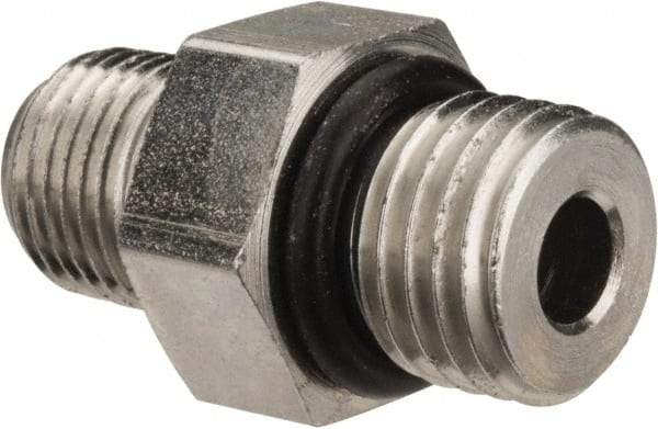 Parker - 7/16-20 x 1/8 Male Thread, Zinc Plated Steel Industrial Pipe Adapter - Male Straight Thread O-Ring x Male NPTF, 6,000 psi - Exact Tool & Supply