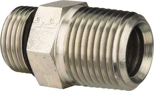 Parker - 3/4-16 x 1/2 Male Thread, Zinc Plated Steel Industrial Pipe Adapter - Male Straight Thread O-Ring x Male NPTF, 6,000 psi - Exact Tool & Supply