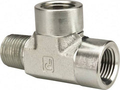 Parker - 1/2 Male Thread x 1/2 Female Thread, Zinc Plated Steel Industrial Pipe Street Tee - MNPTF x FNPTF, 3,000 psi - Exact Tool & Supply