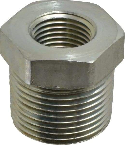 Parker - 1 Male Thread x 1/2 Female Thread, Zinc Plated Steel Industrial Pipe Hex Bushing - MNPTF x FNPTF, 4,500 psi - Exact Tool & Supply