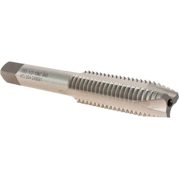 Union Butterfield - 1/2-13 UNC, 3 Flute, Bright Finish, High Speed Steel Spiral Point Tap - Plug Chamfer, Right Hand Thread, 3-3/8" OAL, 1-21/32" Thread Length, 0.367" Shank Diam, 3B Class of Fit, Series 1585 - Exact Tool & Supply