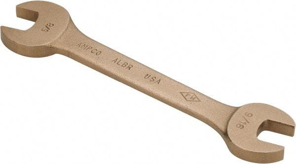 Ampco - 9/16" x 5/8" Nonsparking Open End Wrench - 6-1/2" OAL, Double End, Plain Finish, 15° Head Angle - Exact Tool & Supply