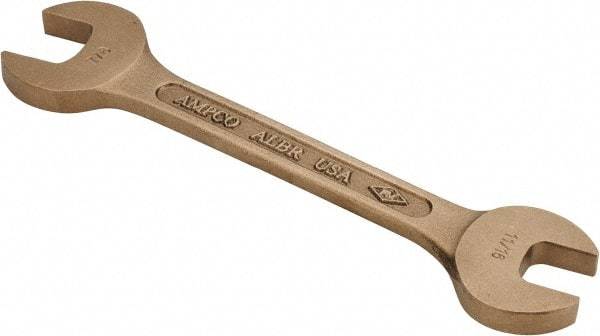 Ampco - 11/16" x 7/8" Nonsparking Open End Wrench - 8" OAL, Double End, Plain Finish, 15° Head Angle - Exact Tool & Supply