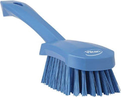 Vikan - 1.3" Bristle Length, Polyester Scrub Brush - 4-1/4" Long x 2-3/4" Wide Head, 10" OAL, Blue, Polypropylene Block - Exact Tool & Supply