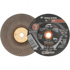 WALTER Surface Technologies - 24 Grit, 4-1/2" Wheel Diam, 1/4" Wheel Thickness, Type 27 Depressed Center Wheel - Aluminum Oxide, 13,300 Max RPM - Exact Tool & Supply