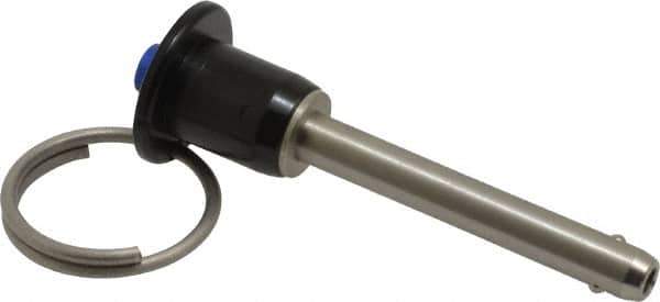 Gibraltar - 1/4" Diam, 1-1/2" Usable Length, Button Handle, Quick Release Pin - Grade 304 Stainless Steel, Bright Finish - Exact Tool & Supply