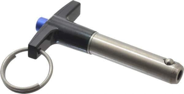 Gibraltar - 7/16" Diam, 1-1/2" Usable Length, T Handle, Quick Release Pin - Grade 17-4 Stainless Steel, Bright Finish - Exact Tool & Supply