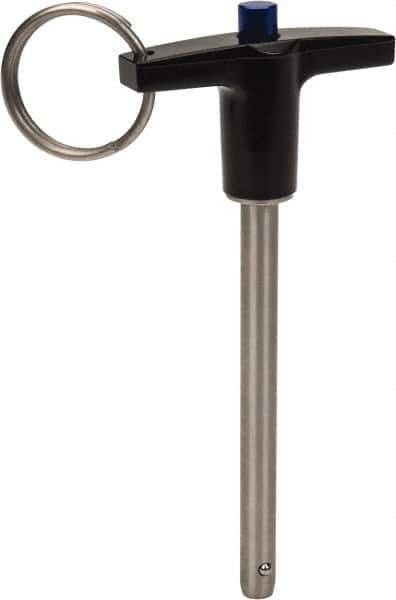 Gibraltar - 1/4" Diam, 2-1/2" Usable Length, T Handle, Quick Release Pin - Grade 17-4 Stainless Steel, Bright Finish - Exact Tool & Supply