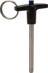 Gibraltar - 1/4" Diam, 2-1/2" Usable Length, T Handle, Quick Release Pin - Grade 17-4 Stainless Steel, Bright Finish - Exact Tool & Supply