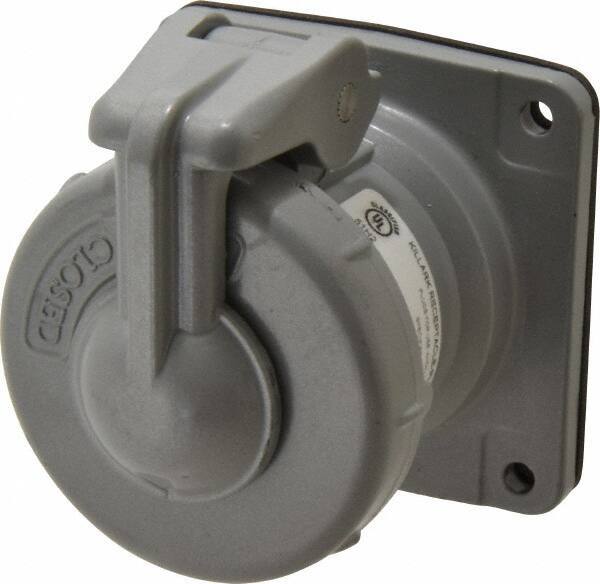 Hubbell Killark - 1 Phase, 250 VDC, 600 VAC, 30 Amp, 3/4 Inch Hub, 3 Pin Configuration, Self Grounding Pin and Sleeve Receptacle - 4 Poles, Yellow - Exact Tool & Supply