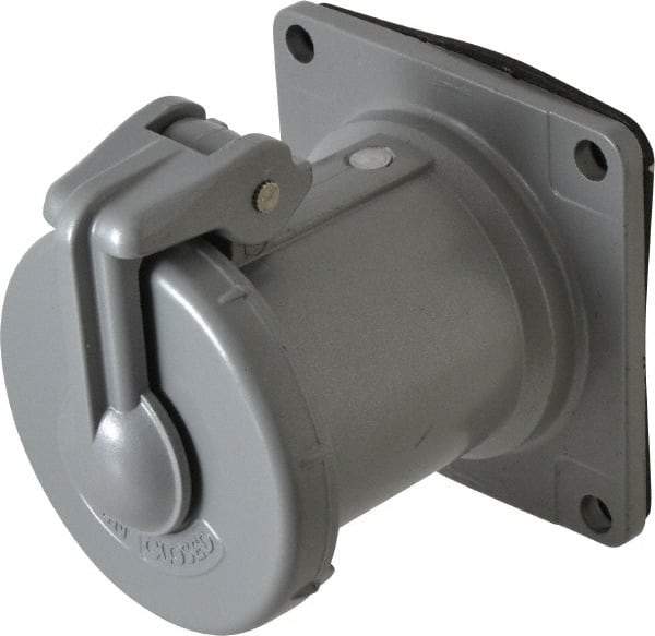 Hubbell Killark - 1 Phase, 250 VDC, 600 VAC, 60 Amp, 1-1/4 Inch Hub, 3 Pin Configuration, Self Grounding Pin and Sleeve Receptacle - 4 Poles, Yellow - Exact Tool & Supply