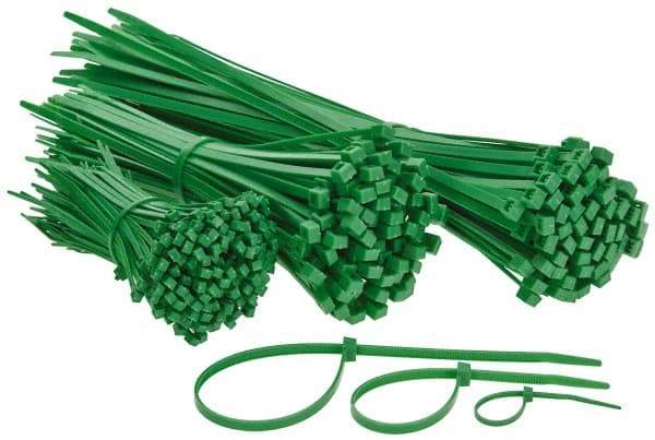 Made in USA - 4 to 11" Range, Green Cable Ties - 18, 50 Lb Strength, Nylon - Exact Tool & Supply