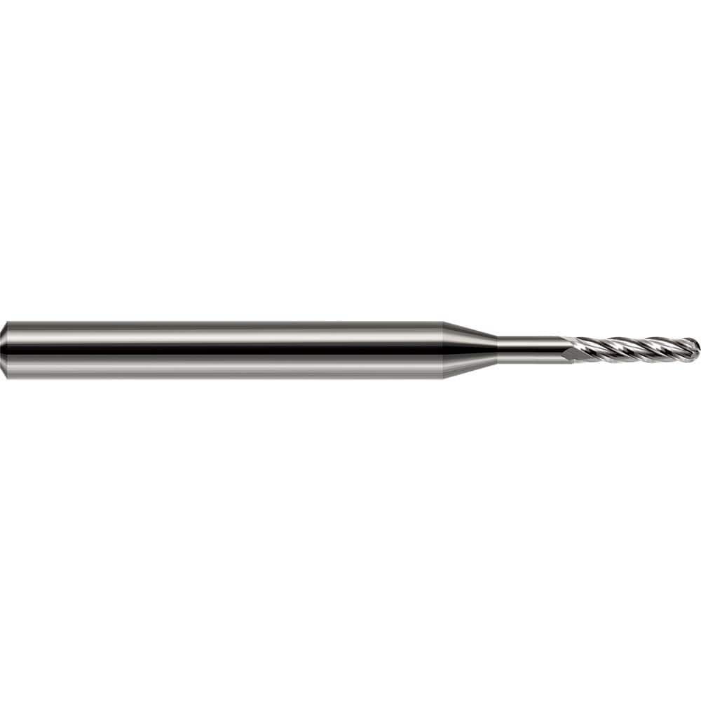 Harvey Tool - Ball End Mills; Mill Diameter (Decimal Inch): 0.0900 ; Number of Flutes: 4 ; Length of Cut (Decimal Inch): 0.2700 ; Material: Solid Carbide ; Overall Length (Inch): 1-1/2 ; Overall Length (Decimal Inch): 1.50000 - Exact Tool & Supply