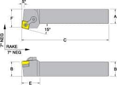 Dorian Tool - MCRN, Left Hand Cut, 15° Lead Angle, 3/4" Shank Height x 3/4" Shank Width, Negative Rake Indexable Turning Toolholder - 4-1/2" OAL, CN..43. Insert Compatibility, Series Multi-Option - Exact Tool & Supply