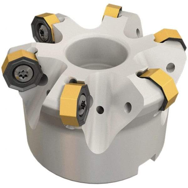 Iscar - 6 Inserts, 2.711" Cutter Diam, 0.047" Max Depth of Cut, Indexable High-Feed Face Mill - 1" Arbor Hole Diam, 1-3/4" High, FF SOF Toolholder, ON.U 05, OXMT 0507, S845 SN.U 13 Inserts, Series Helido - Exact Tool & Supply