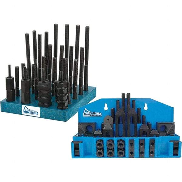 Gibraltar - 90 Piece Fixturing Step Block & Clamp Set with 1" Step Block, 5/8" T-Slot, 1/2-13 Stud Thread - 1" Nut Width, 4, 5, 3, 6, 7 & 8" Stud Lengths - Exact Tool & Supply