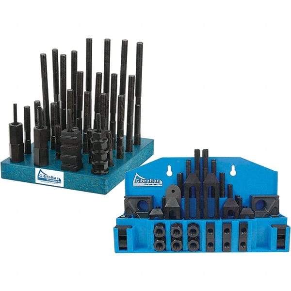 Gibraltar - 52 Piece Fixturing Step Block & Clamp Set with 1" Step Block, 11/16" T-Slot, 1/2-13 Stud Thread - 1-1/8" Nut Width, 4, 5, 3, 6, 7 & 8" Stud Lengths - Exact Tool & Supply