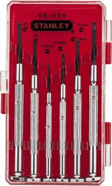Stanley - 6 Piece Phillips & Slotted Screwdriver Set - Steel Handle, Bit Sizes: Philips #0 to #1 - Exact Tool & Supply