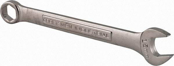 Craftsman Industrial - 15mm 6 Point Combination Wrench - 8" OAL, Steel, Satin Finish - Exact Tool & Supply