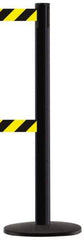 Tensator - 38-1/4" High, 2-1/2" Pole Diam, Tensabarrier Post - 13-1/2" Base Diam, Round ABS Plastic Base, Black 7-1/2" Tape, Dual Line Tape - Exact Tool & Supply