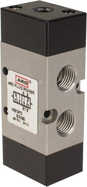 ARO/Ingersoll-Rand - 3/8" Inlet x 3/8" Outlet, Pilot Actuator, Spring Return, 2 Position, Body Ported Solenoid Air Valve - 1.65 CV, 4 Way, 140 psi, 122° Max Temp, 15° Min Temp - Exact Tool & Supply