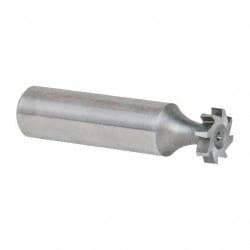 Made in USA - 1/2" Diam x 1/8" Face Width, High Speed Steel, 8 Teeth, Shank Connection Woodruff Keyseat Cutter - Uncoated, 2-1/8" OAL x 1/2" Shank, Staggered Teeth, ANSI 404, Old Standard 3 - Exact Tool & Supply