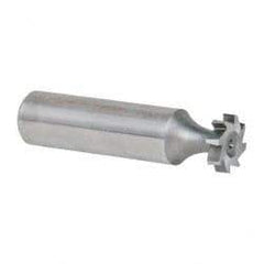 Made in USA - 1/2" Diam x 1/8" Face Width, High Speed Steel, 8 Teeth, Shank Connection Woodruff Keyseat Cutter - Uncoated, 2-1/8" OAL x 1/2" Shank, Staggered Teeth, ANSI 404, Old Standard 3 - Exact Tool & Supply