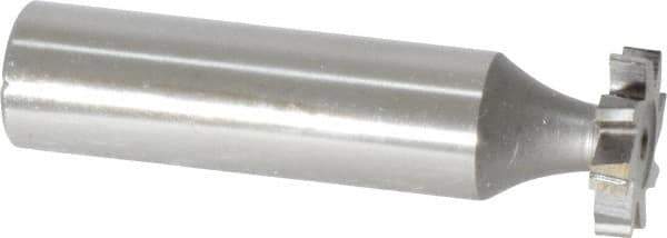 Made in USA - 5/8" Diam x 1/8" Face Width, High Speed Steel, 8 Teeth, Shank Connection Woodruff Keyseat Cutter - Uncoated, 2-1/8" OAL x 1/2" Shank, Staggered Teeth, ANSI 405, Old Standard 5 - Exact Tool & Supply