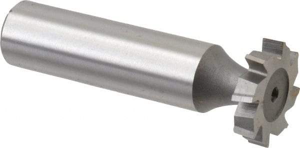 Made in USA - 3/4" Diam x 5/32" Face Width, High Speed Steel, 8 Teeth, Shank Connection Woodruff Keyseat Cutter - Uncoated, 2-5/32" OAL x 1/2" Shank, Staggered Teeth, ANSI 506, Old Standard 8 - Exact Tool & Supply