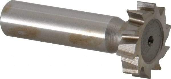 Made in USA - 1" Diam x 1/4" Face Width, High Speed Steel, 10 Teeth, Shank Connection Woodruff Keyseat Cutter - Uncoated, 2-1/4" OAL x 1/2" Shank, Staggered Teeth, ANSI 808, Old Standard 15 - Exact Tool & Supply