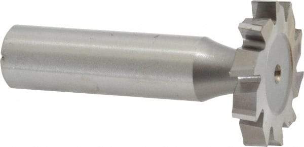 Made in USA - 1-1/8" Diam x 3/16" Face Width, High Speed Steel, 10 Teeth, Shank Connection Woodruff Keyseat Cutter - Uncoated, 2-3/16" OAL x 1/2" Shank, Staggered Teeth, ANSI 609, Old Standard 16 - Exact Tool & Supply