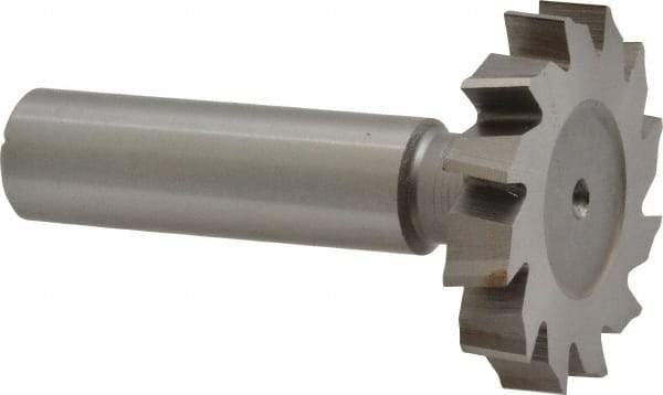 Made in USA - 1-3/8" Diam x 1/4" Face Width, High Speed Steel, 12 Teeth, Shank Connection Woodruff Keyseat Cutter - Uncoated, 2-1/4" OAL x 1/2" Shank, Staggered Teeth, ANSI 811, Old Standard 22 - Exact Tool & Supply