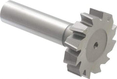 Made in USA - 1-3/8" Diam x 5/16" Face Width, High Speed Steel, 12 Teeth, Shank Connection Woodruff Keyseat Cutter - Uncoated, 2-5/16" OAL x 1/2" Shank, Staggered Teeth, ANSI 1011, Old Standard 23 - Exact Tool & Supply